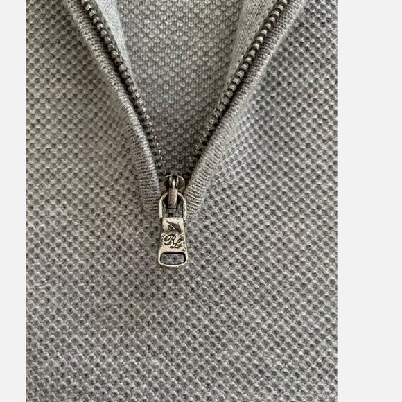 Ralph Lauren Purple Label Piqué Knit Wool Cashmere zip Sweater ITALY Large grey - Picture 9 of 10